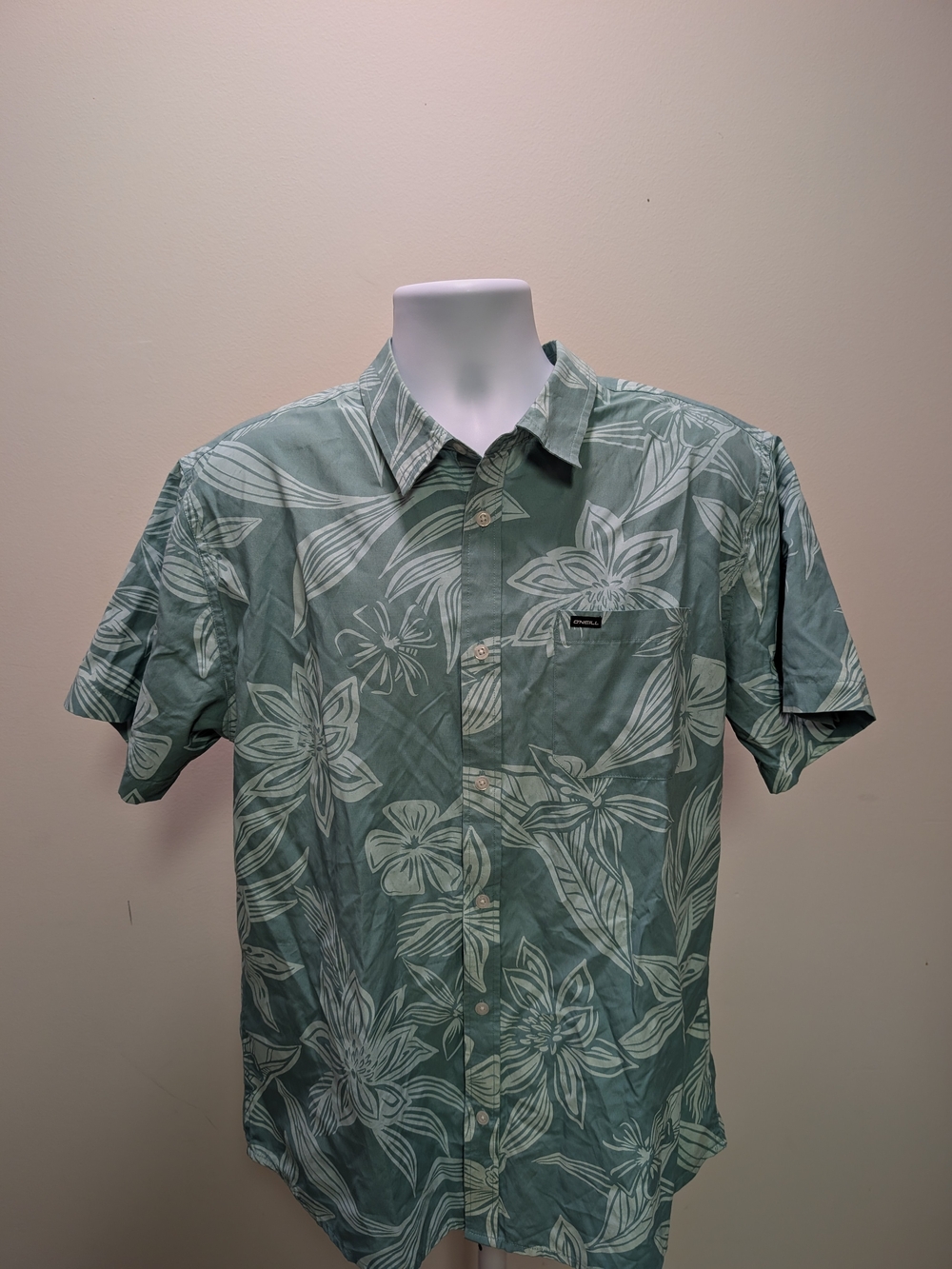 O'Neill Sage Green Tropical Floral Button-Up Shirt — Men's XL